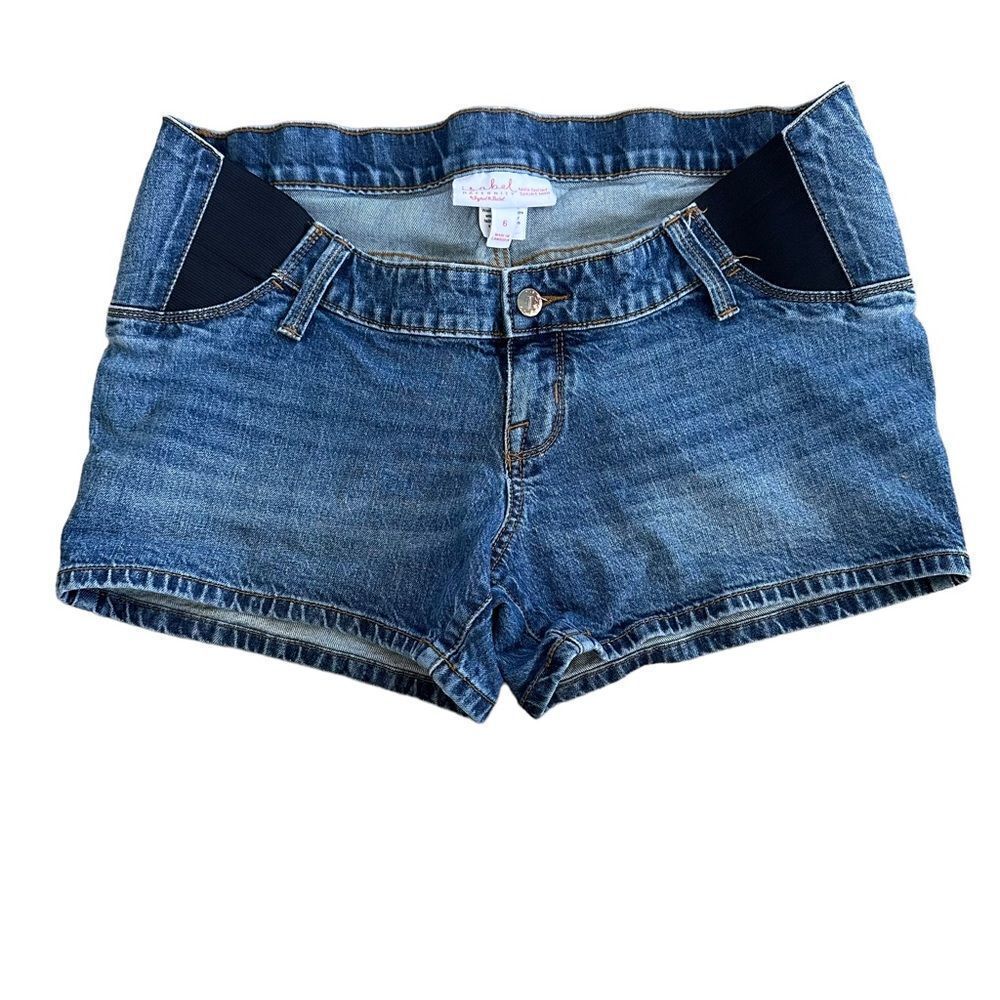 Isabel ~ Maternity midi Short denim shorts ~ side panel ~ 3.5” inseam ~ size 6